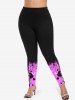 Plus Size Skulls Heart Lip Crown Striped Colorblock Patchwork Paint Drops Print Skinny Leggings -  