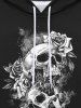 Gothic 3D Skulls Rose Flower Letters Print Pocket Drawstring Fleece Lining Pullover Hoodie For Men -  