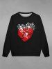 Gothic Skulls Heart Bones Print Crew Neck Pullover Long Sleeves Sweatshirt For Men -  