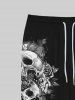 Pantalon de Survêtement avec Cordon de Serrage à Imprimé Crânes et Roses 3D pour Hommes - Noir XS