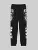 Pantalon de Survêtement avec Cordon de Serrage à Imprimé Crânes et Roses 3D pour Hommes - Noir XL