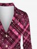 Plus Size Turn-down Collar Glitter Sparkling Christmas Tree Snowflake Plaid Print Buttons Long Sleeves Shirt -  