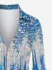 Plus Size Colorblock Sparkling Sequin Glitter 3D Print Buttons Turndown Collar Long Sleeve Shirt -  