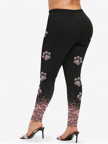 Plus Size Cat Claws Sparkling Sequin Glitter 3D Print Leggings [44% OFF]