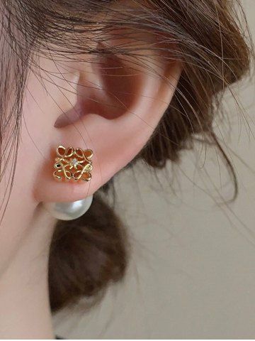 Faux Pearl Metal Stud Earrings