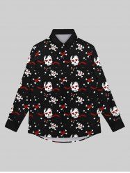 Chemise Gothique Etoile Cœur Crâne Imprimés Saint-Valentin avec Boutons pour Homme - Noir 3XL