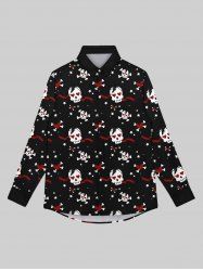 Gothic Valentine's Day Skulls Heart Stars Print Buttons Shirt For Men -  