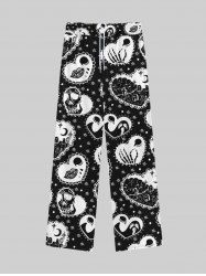 Pantalon de Survêtement D'Ecole avec Cordon de Serrage à Imprimé Crâne Squelette et Cœur pour la Saint-Valentin - Noir 8XL