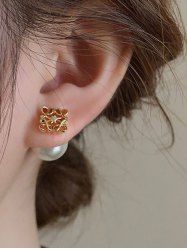 Faux Pearl Metal Stud Earrings -  