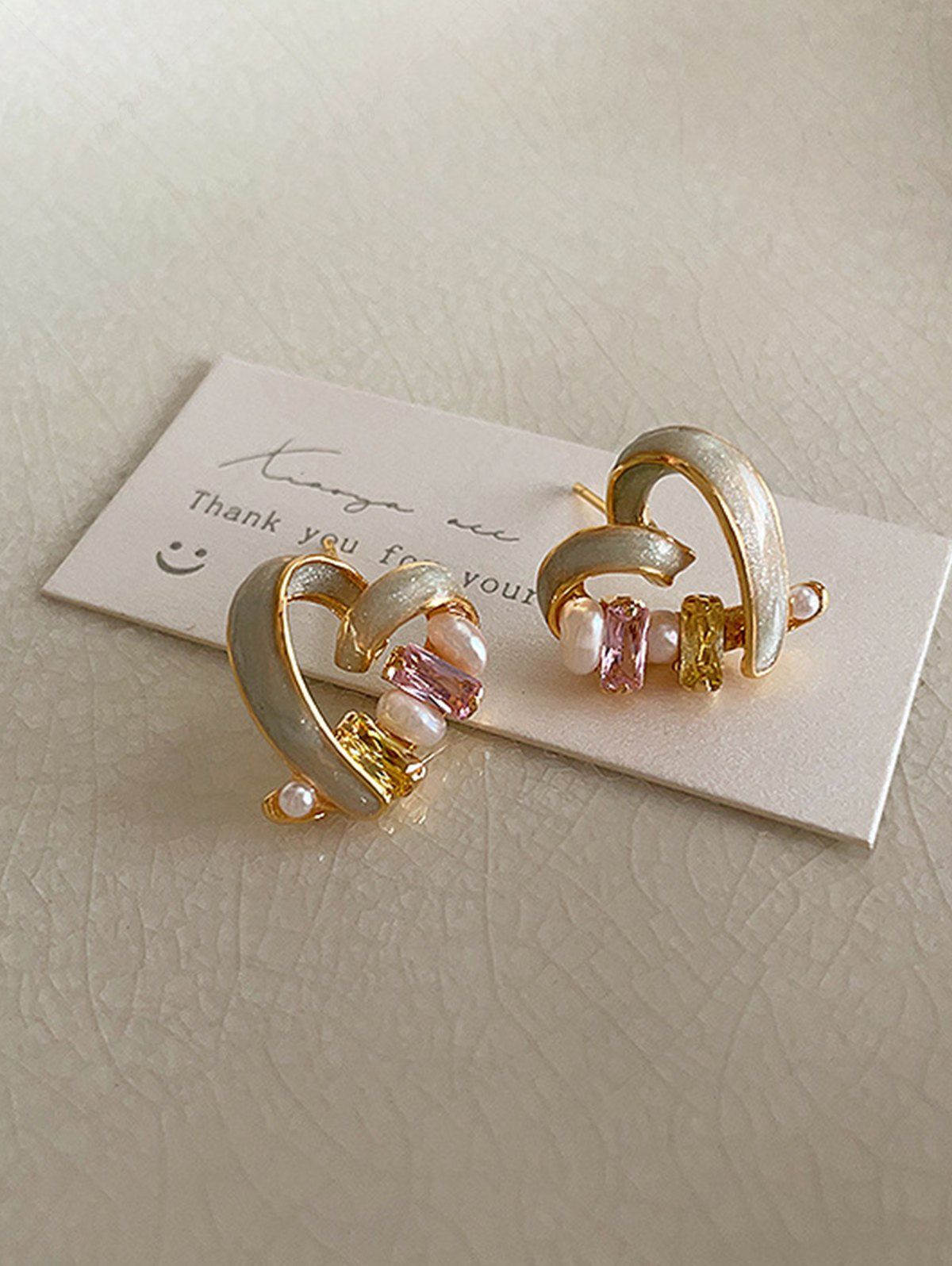 Trendy Faux Pearl Crystal Heart Stud Earrings  