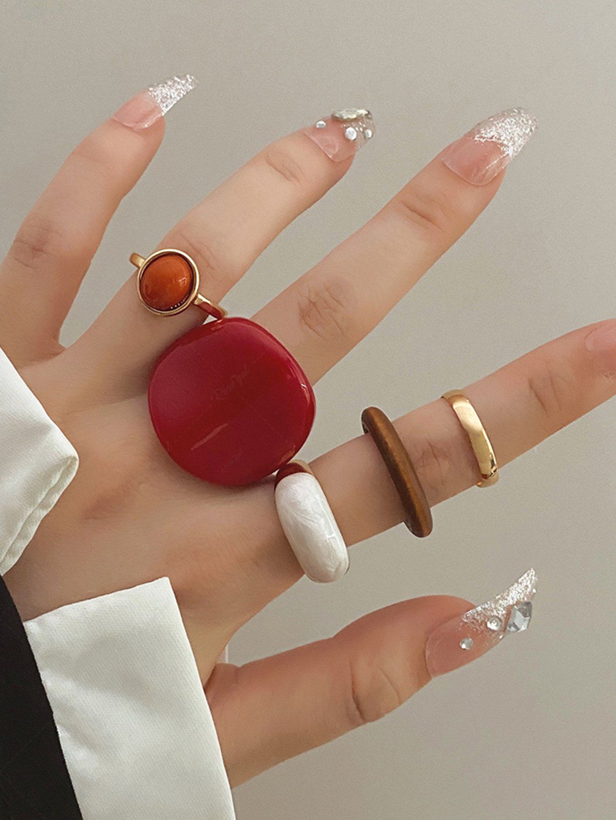 Outfit Fashion Exaggerated Square Shape Oval Minimalist Rings Set  