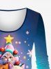 Ensemble de T-shirt Ombré Chat Sapin de Noël et Etoile Imprimés à Manches Longues - Multi-A 