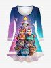 Ensemble de T-shirt Ombré Chat Sapin de Noël et Etoile Imprimés à Manches Longues - Multi-A 