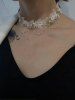 Fashion Glitter Lace Floral Faux Pearl Crystal Tassel Choker Necklace -  