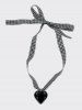 Fashion Plaid Ribbon Heart Shaped Pendant Necklace -  