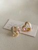 Faux Pearl Crystal Heart Stud Earrings -  