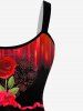 Plus Size Valentine's Day Rose Flower Heart Ribbon Flame Print Tank Dress -  