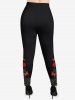 Plus Size Valentine's Day Rose Flowers Butterfly Crystal Colorblock Print Leggings -  
