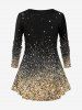 T-shirt Brillant 3D Père Noël Flocon de Neige et Père Noël Imprimés de Grande Taille à Paillettes - d'or 1X