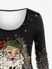 T-shirt Brillant 3D Père Noël Flocon de Neige et Père Noël Imprimés de Grande Taille à Paillettes - d'or 1X