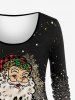 T-shirt Brillant 3D Père Noël Flocon de Neige et Père Noël Imprimés de Grande Taille à Paillettes - d'or 3X