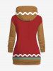 Plus Size Christmas Gingerbread Bowknot Candy Print Pockets Pullover Drawstring Hoodie -  
