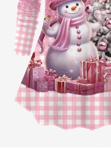 Christmas Tree Ball Snowman Snowflake Plaid Sparkling Sequin Glitter 3D Printed Raglan Sleeve T-shirt and Leggings Plus Size Matching Set