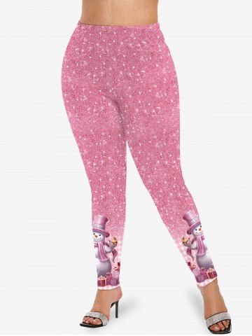 Christmas Tree Ball Snowman Snowflake Plaid Sparkling Sequin Glitter 3D Printed Raglan Sleeve T-shirt and Leggings Plus Size Matching Set