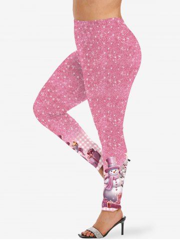 Christmas Tree Ball Snowman Snowflake Plaid Sparkling Sequin Glitter 3D Printed Raglan Sleeve T-shirt and Leggings Plus Size Matching Set