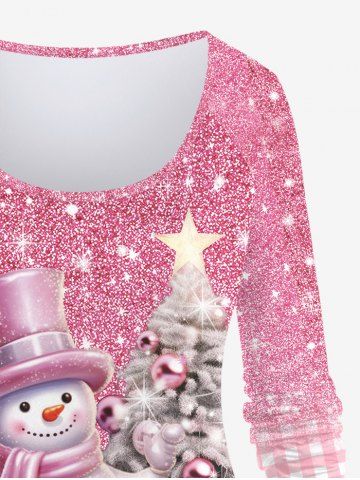 Christmas Tree Ball Snowman Snowflake Plaid Sparkling Sequin Glitter 3D Printed Raglan Sleeve T-shirt and Leggings Plus Size Matching Set