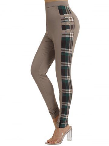 Legging Long Bouclé Panneau à Carreaux Imprimé - COFFEE - L | US 8-10