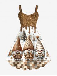 Plus Size Glitter Sparkling Paint Drop Christmas Tree Hat Santa Claus Plaid Snowflake Gift Box Print A Line Tank Dress -  
