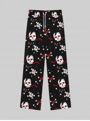 Gothic Valentine's Day Skulls Skeleton Heart Ribbons Print Wide Leg Drawstring Sweatpants For Men -  