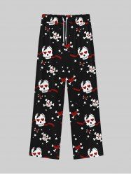 Pantalon de Survêtement avec Cordon de Serrage à Imprimé Squelette et Cœur pour Homme - Noir 8XL