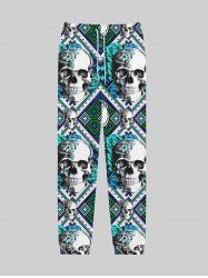 Gothic Skulls Rose Flowers Cross Stitch 3D Print Drawstring Jogger Pants For Men -  
