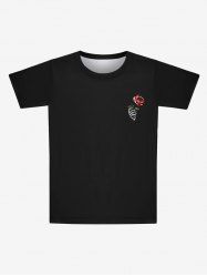 T-shirt Imprimé Squelette et Fleur Saint-Valentin Style Gothique pour Homme - Noir S