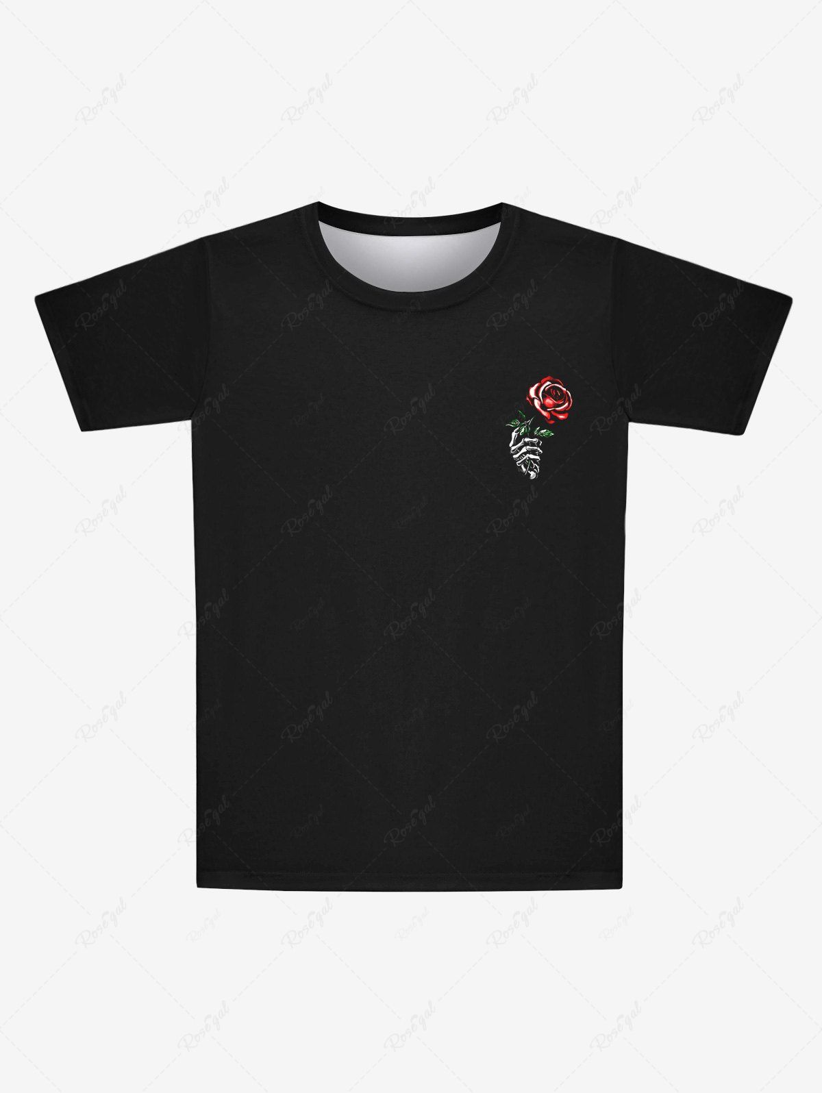Latest Gothic Valentine's Day Rose Flower Skeleton Claw Print T-shirt For Men  