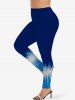 Legging 3D Paillettes Imprimé en Blocs de Couleurs Grande Taille à Manches Longues à Col Relevé - Bleu 