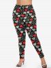Plus Size Heart Striped Print Long Sleeves Top and Leggings Pajama Set -  