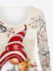 Plus Size Christmas Holly Striped Hat Snowflake Santa Claus Rabbit Bird Print Long Sleeves T-shirt -  