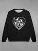 Sweat-shirt Imprimé Squelette et Coeur Saint-Valentin à Col Ras du Cou pour Homme - Noir L