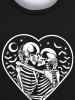 Sweat-shirt Imprimé Squelette et Coeur Saint-Valentin à Col Ras du Cou pour Homme - Noir 4XL