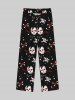 Gothic Valentine's Day Skulls Skeleton Heart Ribbons Print Wide Leg Drawstring Sweatpants For Men -  