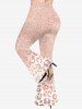 Pantalon Evasé 3D Léopard Imprimé en Blocs de Couleurs à Paillettes de Grande Taille - Rose clair M