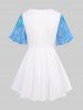 Plus Size Rose Mesh Flower Buckle Lace Trim Ruffles Ruched Flutter Sleeve 2 In 1 T-shirt -  