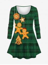Plus Size Christmas Tree Snowflake Gingerbread Star Plaid Striped Print Ombre Long Sleeves T-shirt -  