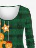 T-shirt Rayé Ombré à Carreaux Etoile Sapin de Noël et Flocon de Neige de Grande Taille - Vert profond L