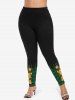 Plus Size Christmas Tree Snowflake Gingerbread Star Plaid Striped Print Skinny Leggings -  
