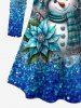 Plus Size Christmas Ball Snowman Flower Ombre Sparkling Sequin Glitter 3D Print Long Sleeve T-shirt -  