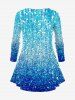 T-shirt Brillant 3D Boule Bonhomme de Neige et Fleur Imprimés de Noël de Grande Taille - Bleu 2X